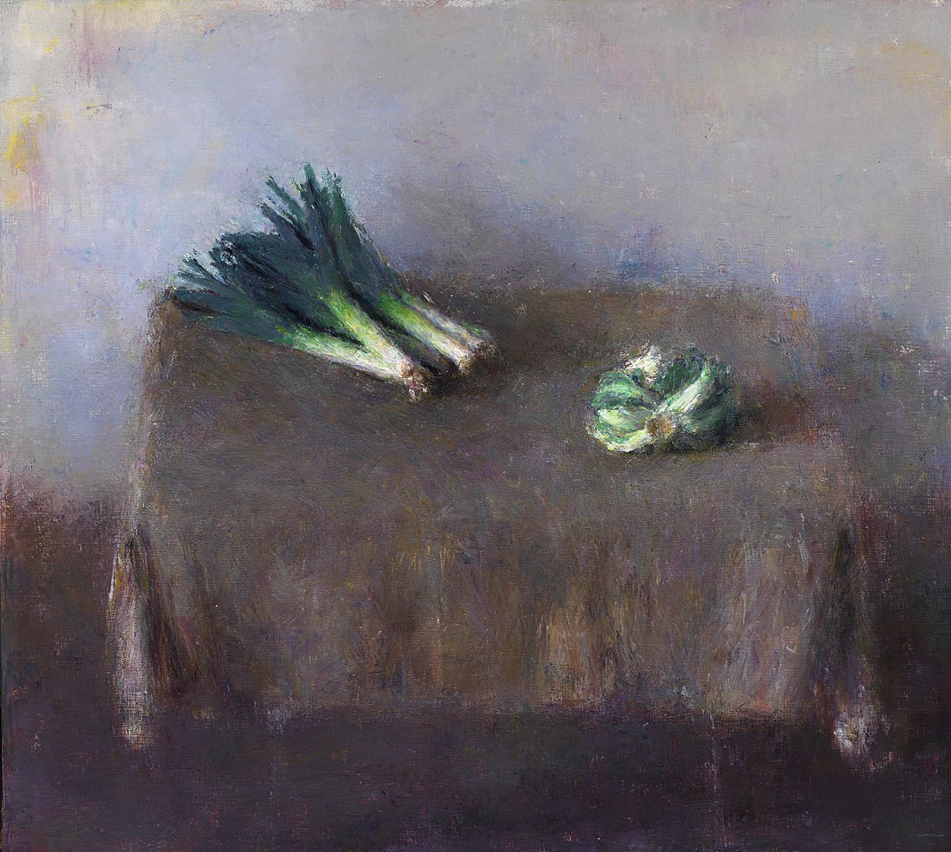 Daniel Enkaoua, Les poireaux et le chou vert vu de dos
2014-15, Oil on canvas