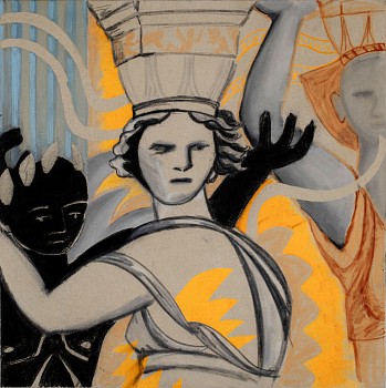 caryatids charcoal dry pastel and acrylic on canvas 89x89 cm