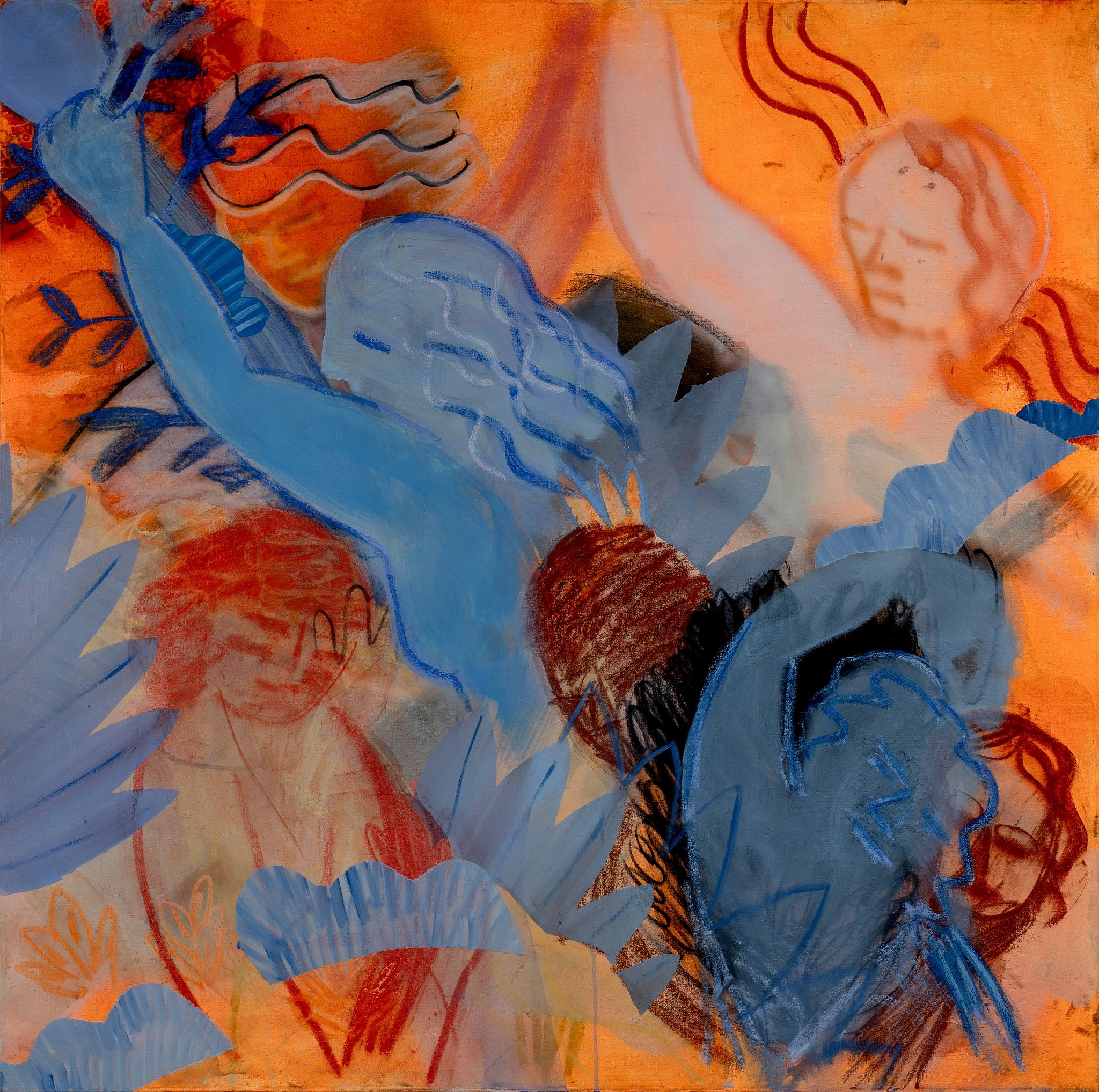 in the bushes dry pastel and acrylic on canvas 125x125 cm